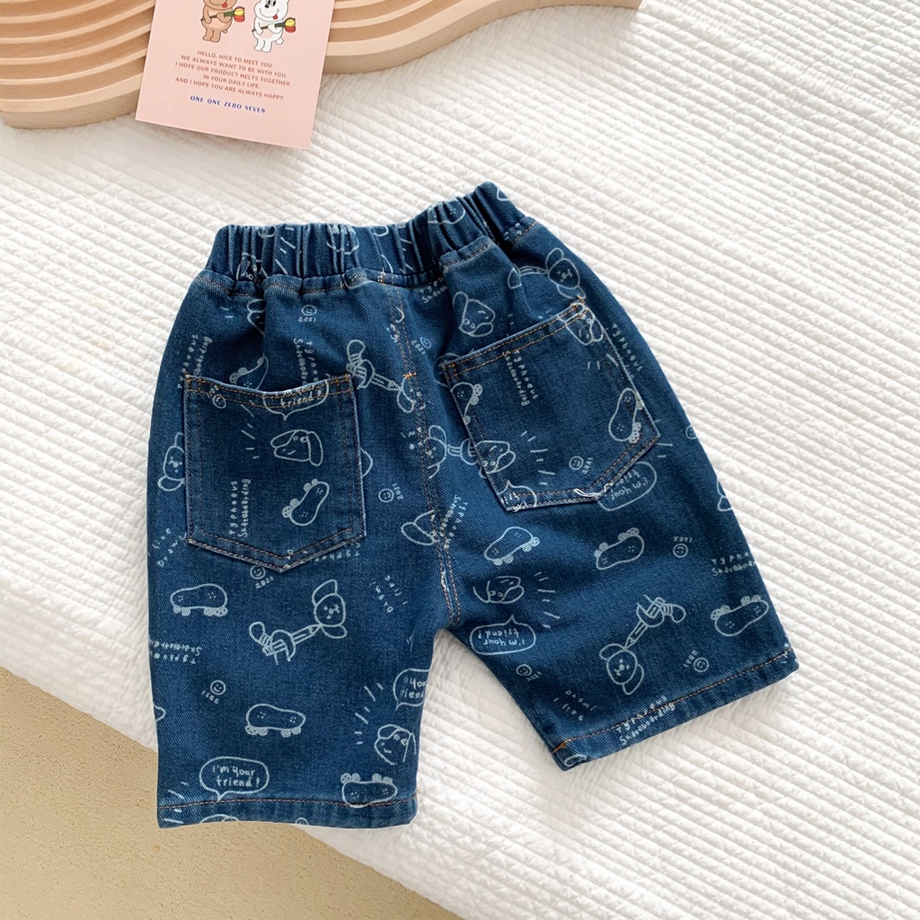 Quần Short Denim In Họa Tiết Hoạt Hình Xinh Xắn 90-130Cm Dành Cho Bé
