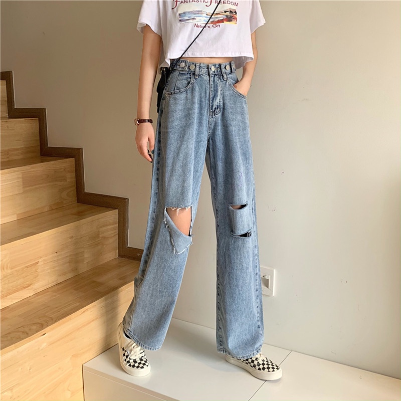 Quần baggy ống rộng suông có nút chỉnh eo