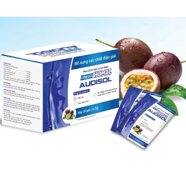 Cốm sủi Homaz Audisol bù điện giải nhanh chóng hộp 30 gói x 5,75g