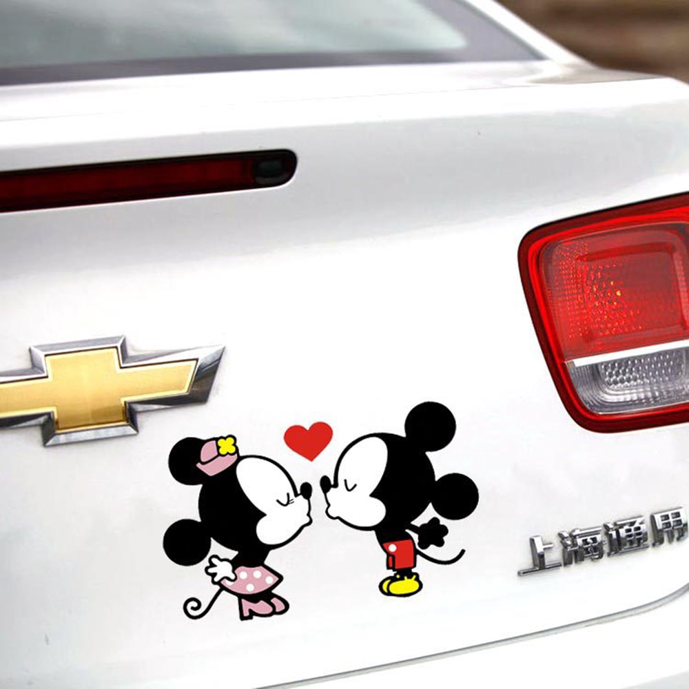 Miếng Dán Trang Trí Xe Hơi Hình Chuột Mickey Minnie Vui Nhộn
