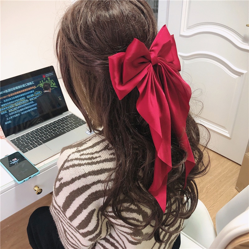 Kẹp Tóc Nơ Lớn Màu Đỏ Thời Trang Mùa Xuân Mới Cho Nữ