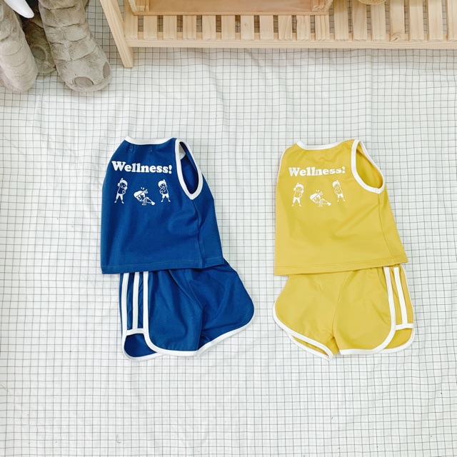 Bộ quần áo trẻ em đồ thể thao 3 lỗ Wellness Bama Babi (Xanh | Vàng)