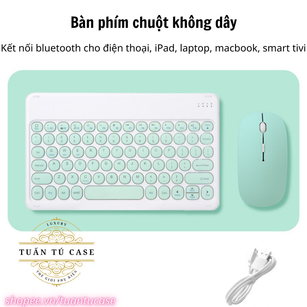 Bộ bàn phím chuột bluetooth không dây cho điện thoại ipad laptop macbook smart tivi nút tròn nhỏ gọn nhiều màu sắc