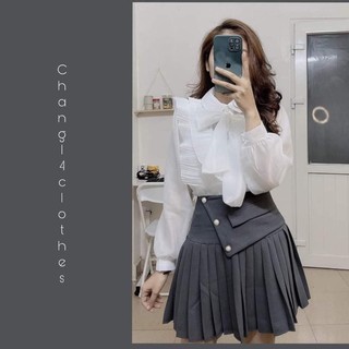 Chân váy xếp ly vạt khuy
