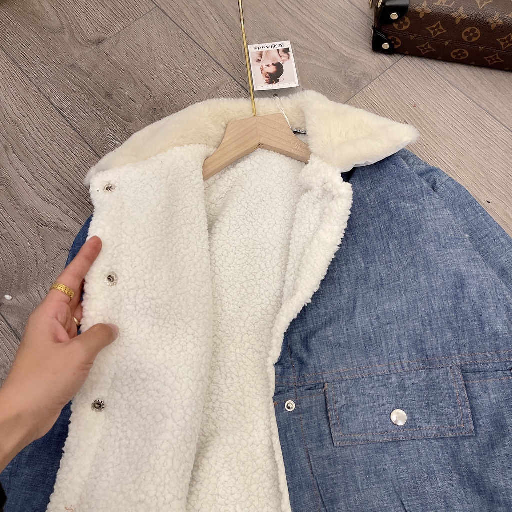 ÁO KHOÁC BÒ LÓT LÔNG CỔ LÔNG_chất bò đẹp dày dặn lông lót_fom dưới 57kg + Video cận chất