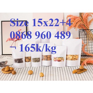 [Trắng] - 15x22 -  50 túi zipper giấy Kraft trắng chất lượng cao, có cửa sổ, đáy đứng, chống nước