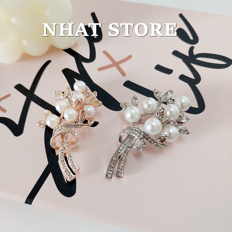 Trâm cài áo, ghim cài trang trí Nhat Store hình bó hoa đính ngọc nhân tạo