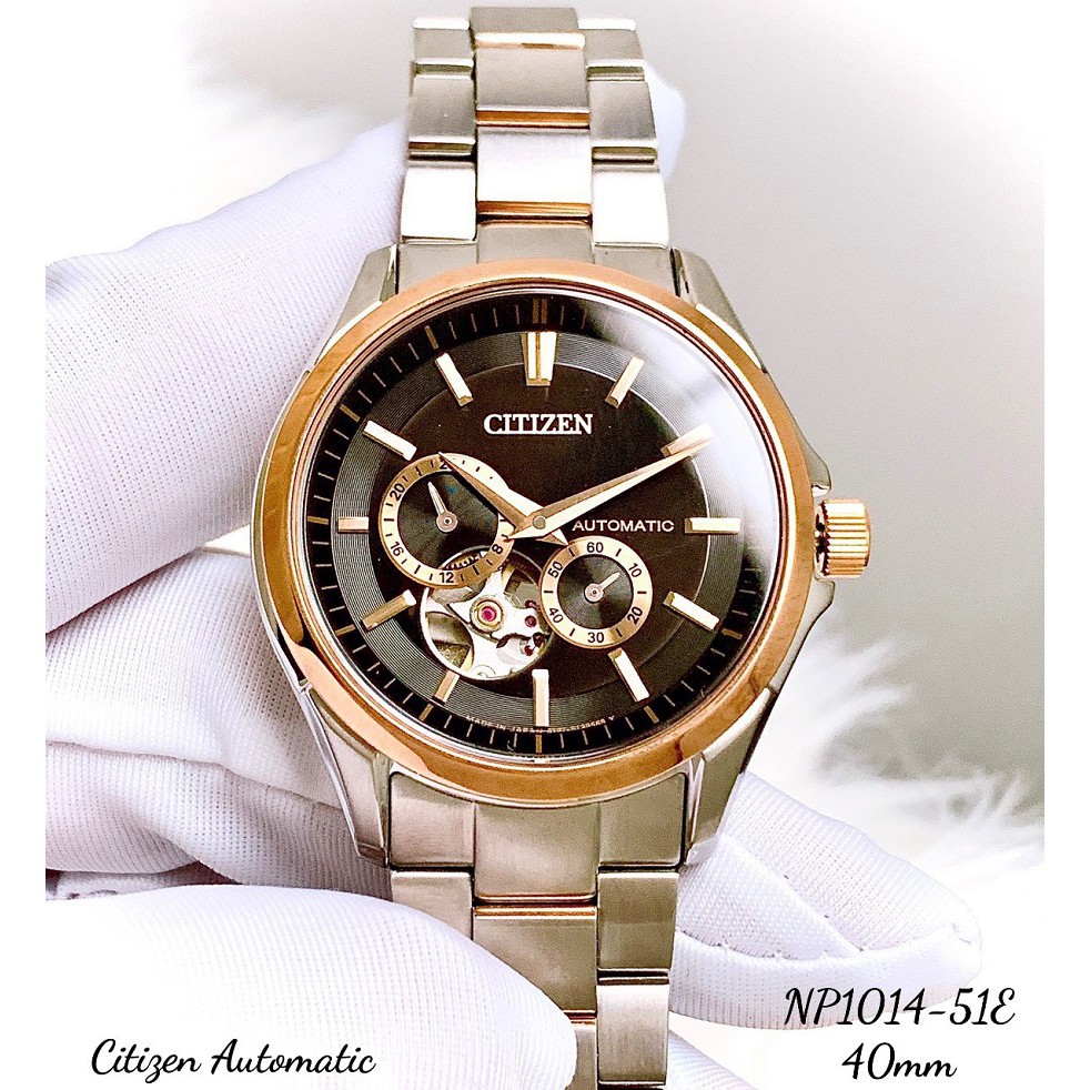 Đồng Hồ Nam Citizen Dây Kim Loại Mặt Đen NP1014-51E 40mm Automatic Chính Hãng