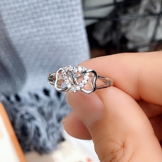 Nhẫn Đính Hôn Bằng Thép Titanium Mạ Bạc 925 Hình Trái Tim Đính Đá Thời Trang Cho Nữ