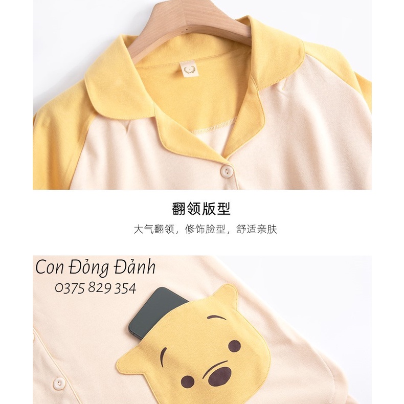 ĐỒ NGỦ NỮ dài tay GẤU ĐÁNG YÊU thắt nơ bèo nhún phong cách Hàn Quốc 2021 DN017 (Chất thun cotton mềm) | BigBuy360 - bigbuy360.vn