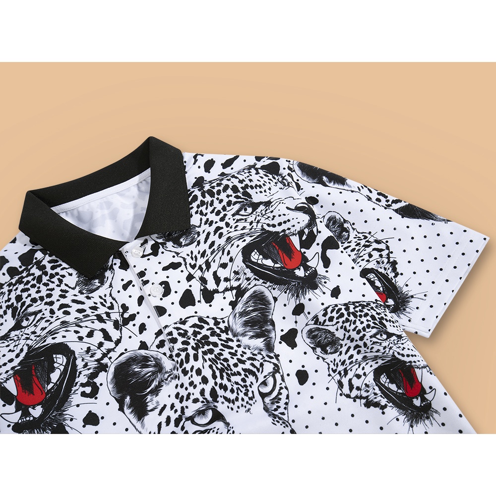 Áo thun cổ bẻ polo nam ngắn tay, vải không nhăn, form regular họa tiết con báo Panther AMANLAB
