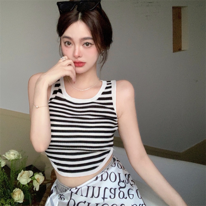 Áo Hai Dây Dáng Ôm Họa Tiết Kẻ Sọc Thời Trang Mùa Hè Cho Nữ