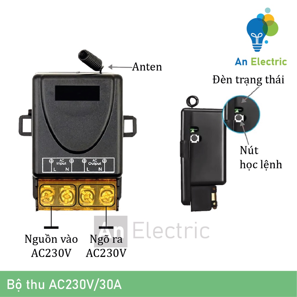 Công tắc điều khiển từ xa 220V 100m công suất cao ngõ ra 30A bật tắt thiết bị chiếu sáng, máy bơm, quạt