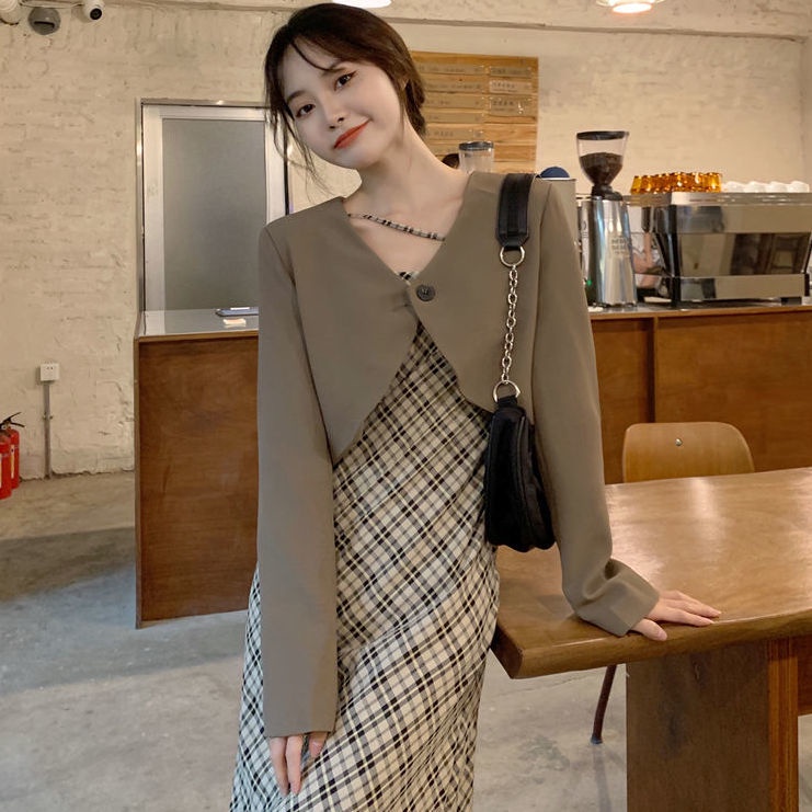 Set Váy Kẻ Mix Blazer Chéo Dây Cá Tính Thời Trang Becky