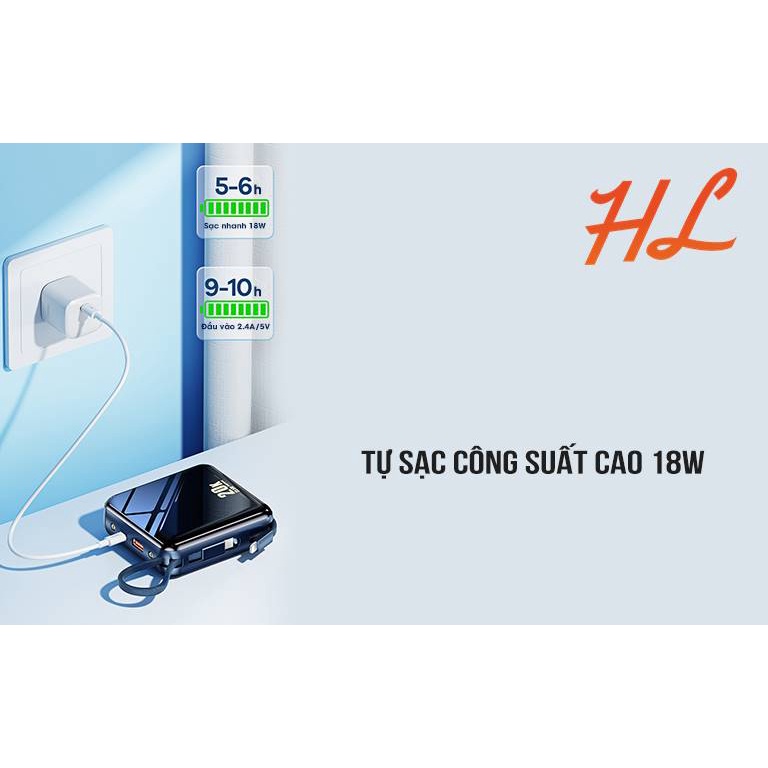 Pin Sạc Dự Phòng Remax RPP-51 20000Mah (Sạc Nhanh QC3.0, VOOC 2.0  PD20W), Tích Hợp Cáp Sạc - BH 1 Năm - Hunglongpc