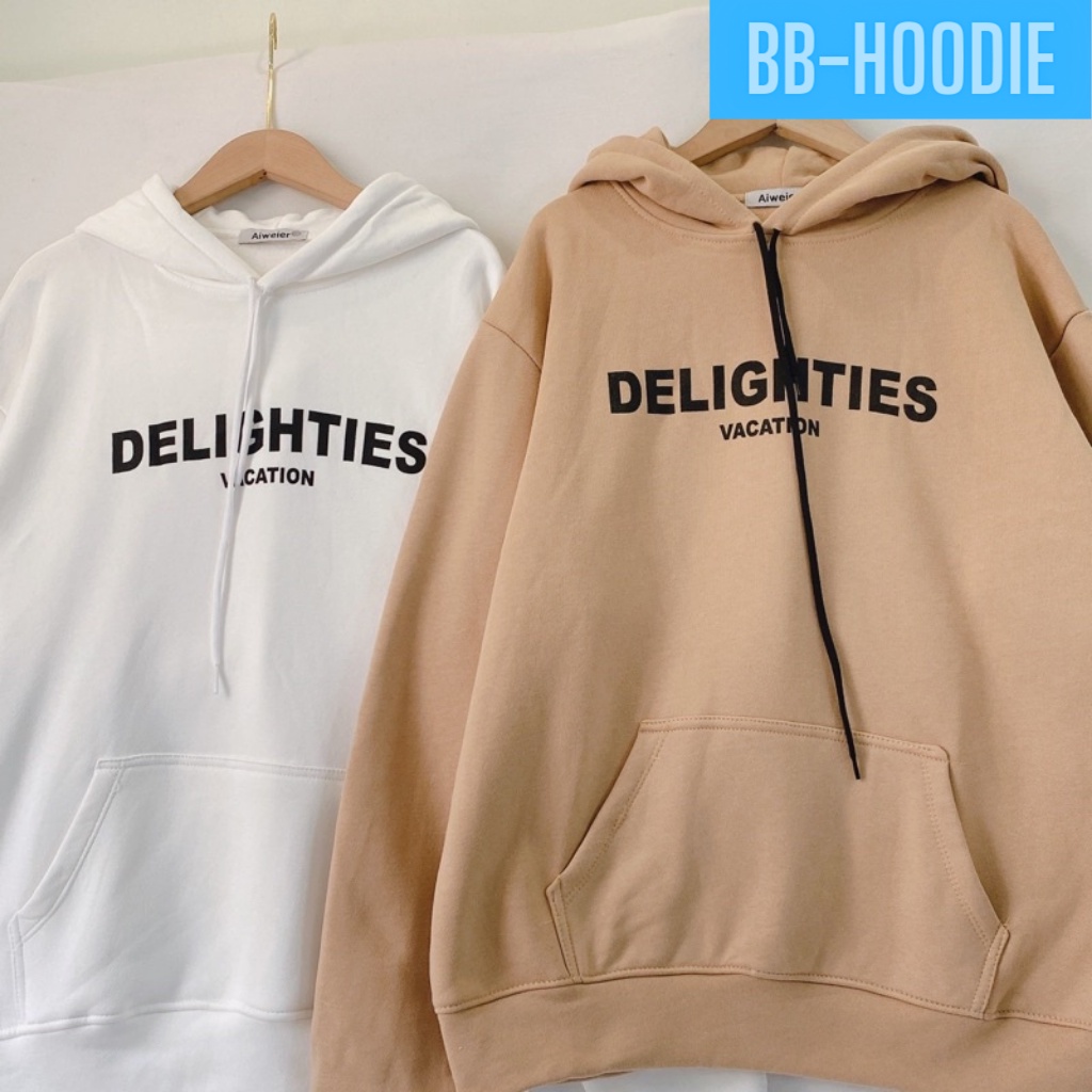 Áo Nỉ Hoodie Form Rộng Unisex In Chữ DELIGTIES Style Hàn Quốc HOT TREND BB HOODIE