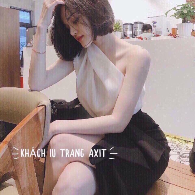 Đầm body dạ hội đen + set lệch vai