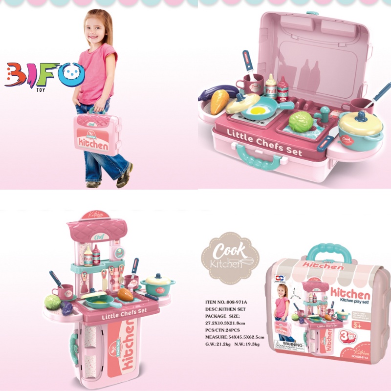 Vali đồ chơi nấu ăn màu hồng Kitchen 30 PCS có quai xách cho bé LittleChefs Set 4in1 ( có đèn, âm thanh) đồ chơi bé gái