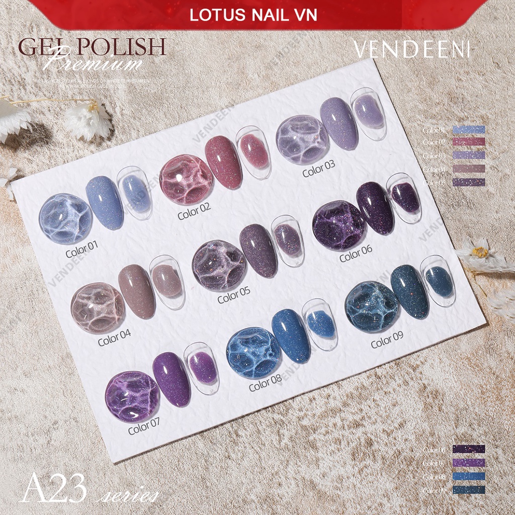 Set sơn gel 9 màu nhũ giả bột cao cấp Vendeeni mã A23 tặng kèm bảng màu