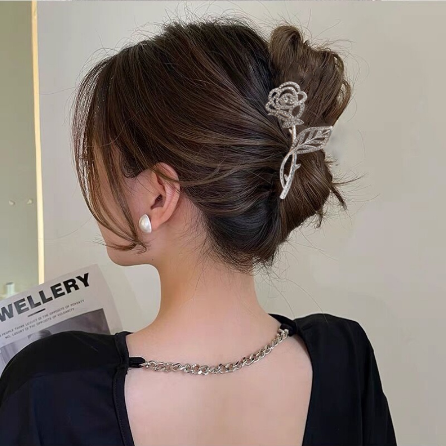 Kẹp Tóc Kim Loại Hình Hoa Hồng Đính Đá Phong Cách Hàn Quốc