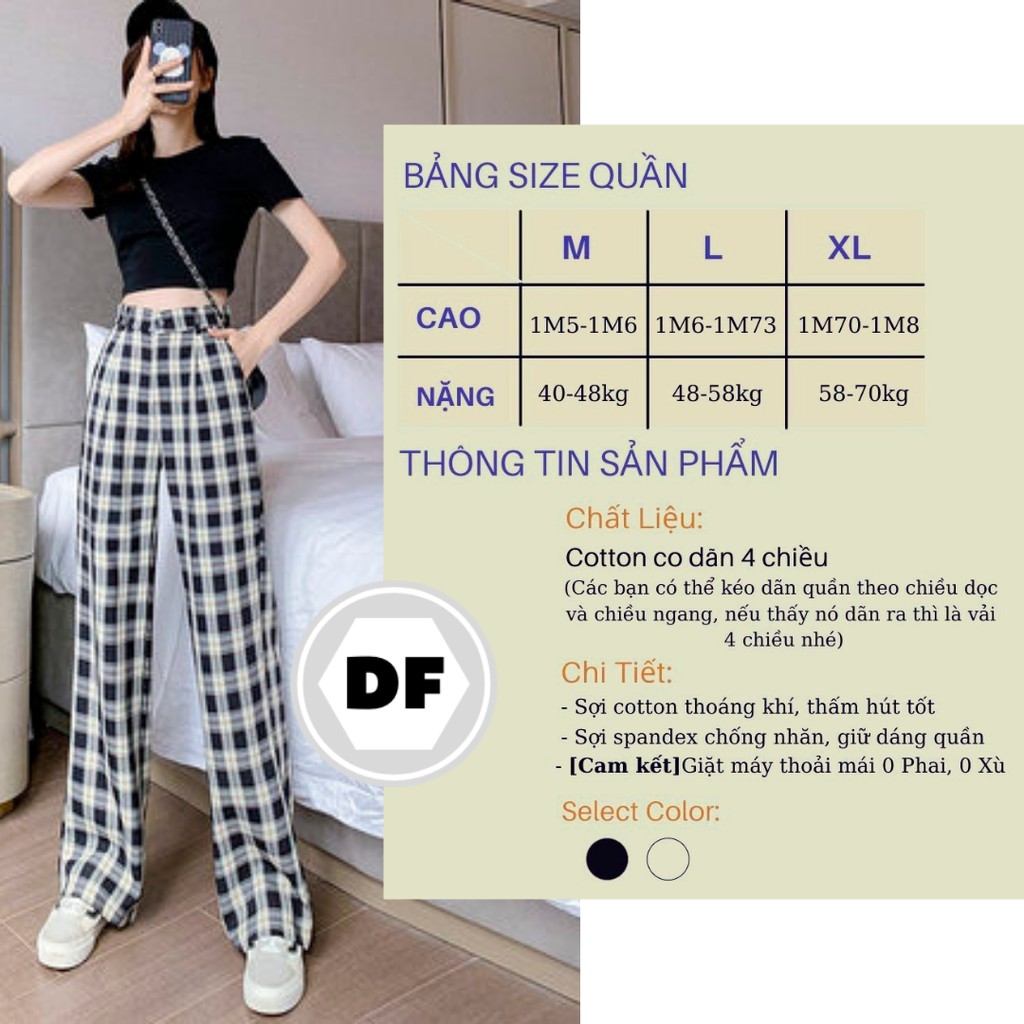 Quần Caro Ống Rộng Form Ống Rộng Suông Cạp Cao Vải Mềm Mịn Phối Nhiều Sọc Cá Tính | DF.Unisex