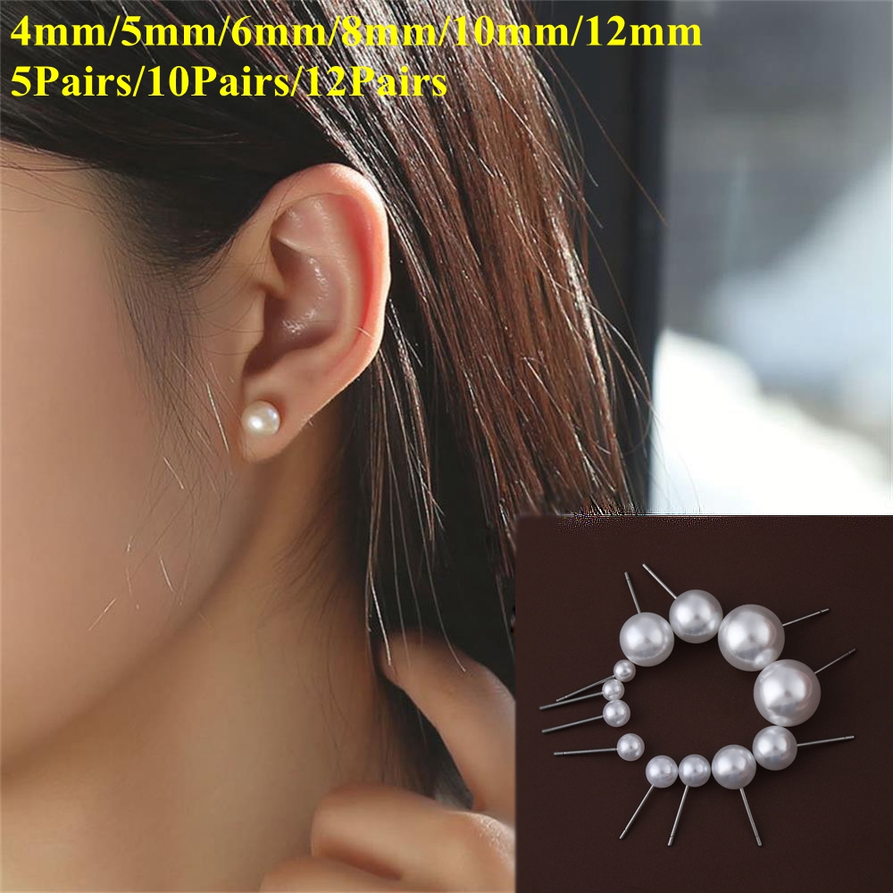 Set 5/10 Đôi Bông Tai 4mm 5mm 6mm 8mm 10mm 12mm Đính Ngọc Trai Thanh Lịch Cho Nữ|Vòng Tròn Thời Trang Dự Tiệc