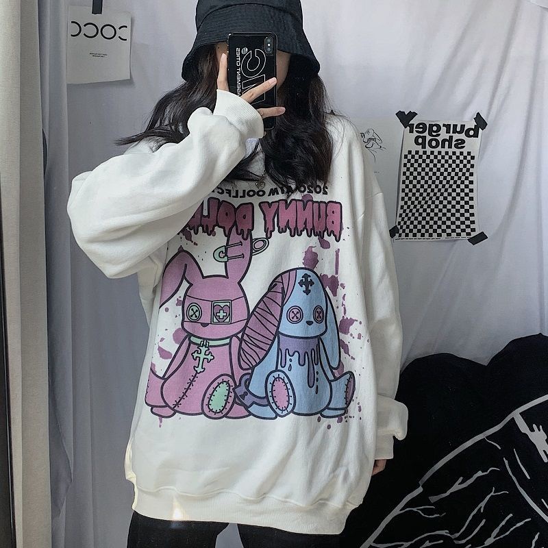 áo nỉ sweater cổ tròn dáng rộng in họa tiết hoạt hình thời trang mùa đông | BigBuy360 - bigbuy360.vn