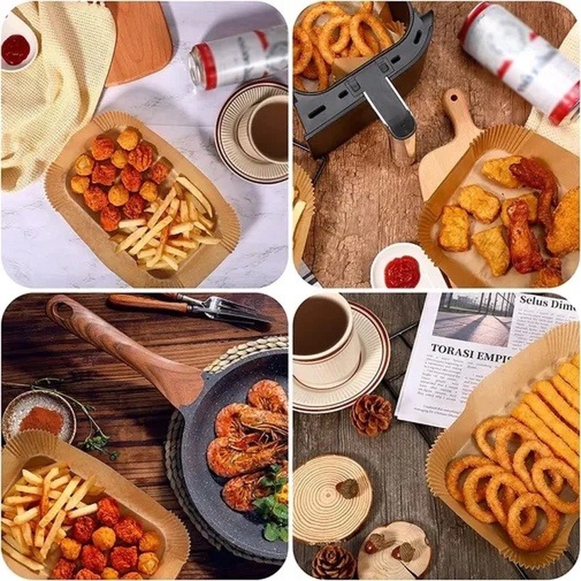 Giấy Lót Nồi Chiên Không Dầu  Hình Vuông 1 SET 50/100 Tờ Tiện Lợi Không Dầu Chống Dính Chống Nước đảm bảo vệ sinh thực phẩm