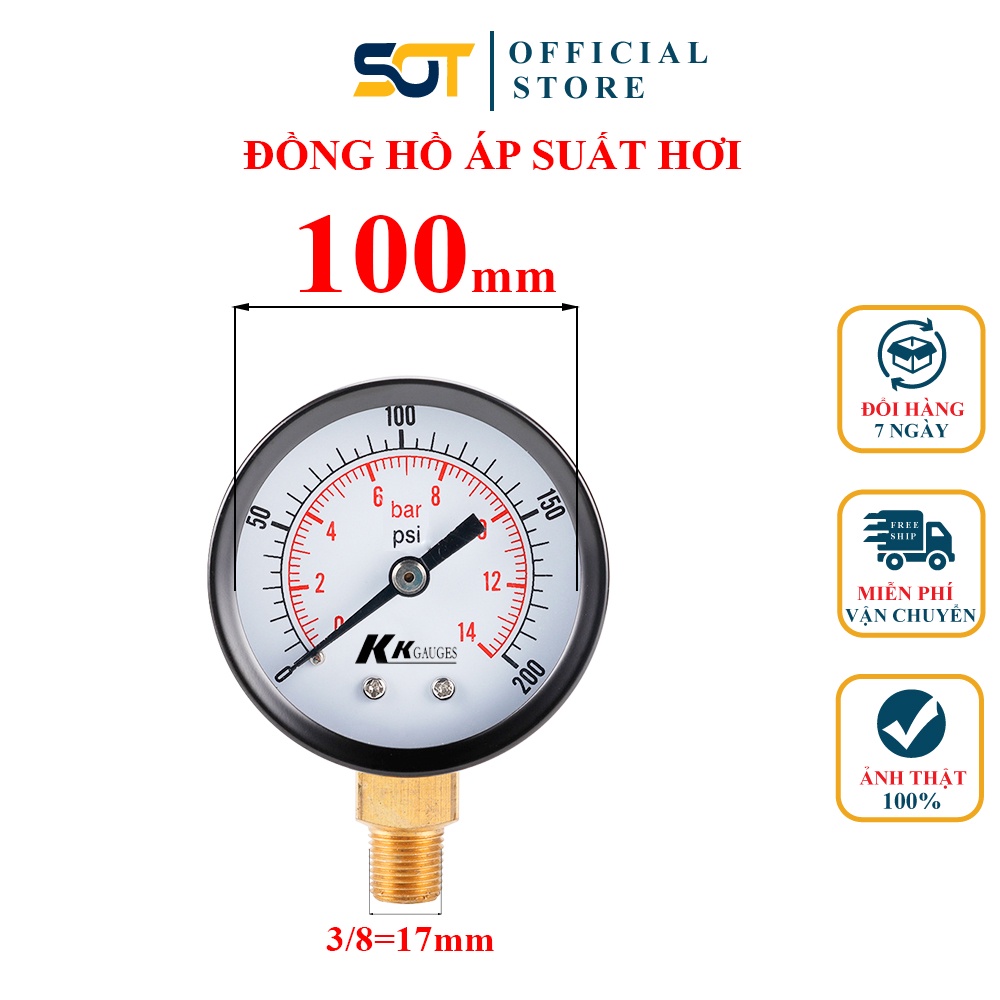 Đồng hồ đo áp suất hơi KK Gause - mặt 100mm