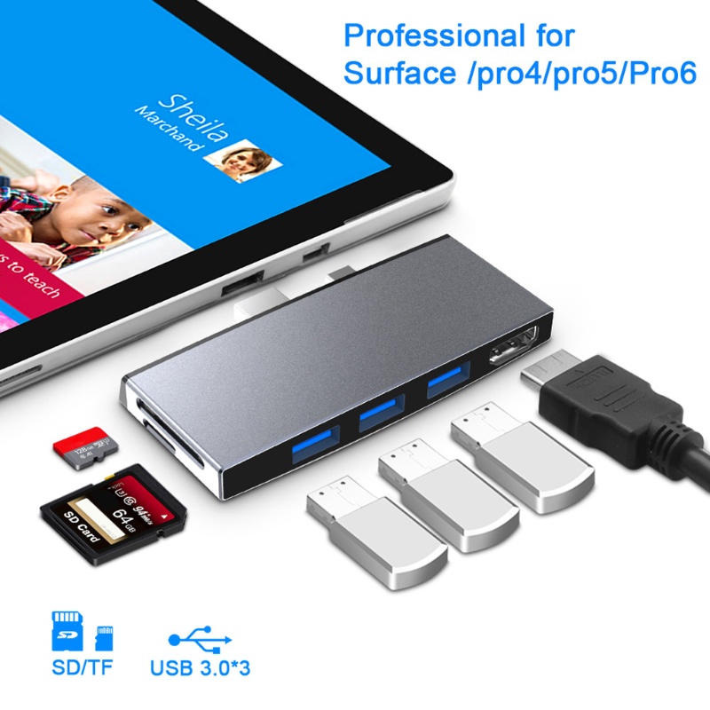 Thiết bị mở rộng Rocketek USB 3.0 Hub tương thích HDMI 4K 5Gbps cho Surface Pro 4/5/6