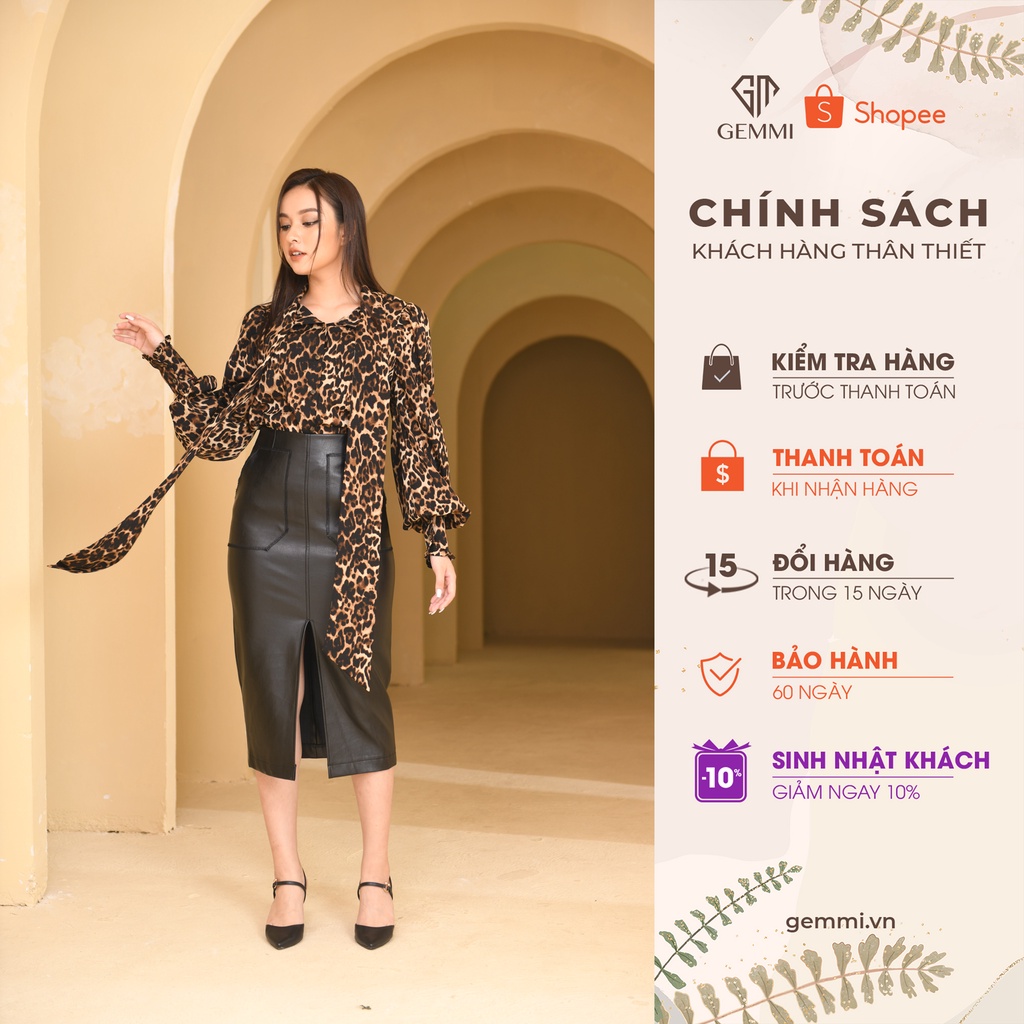 Áo sơ mi nữ tay bồng cổ nơ Gemmi fashion, AS693