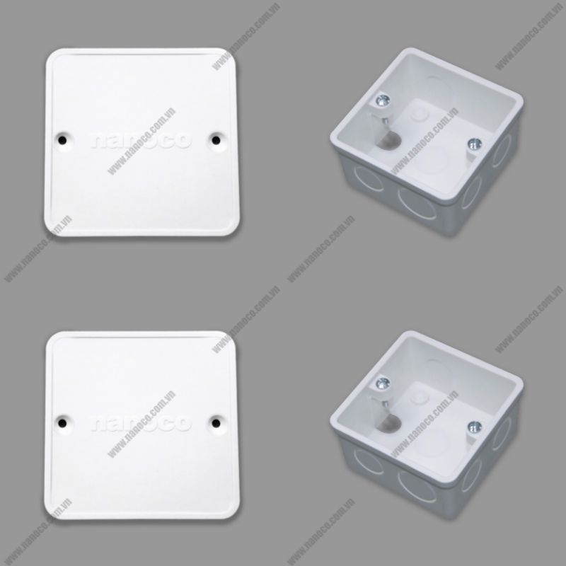 Nắp Hộp Và Hộp Âm Đơn Dùng Cho Mặt Vuông Chuẩn BS Nanoco (Panasonic) NA105 Và NA105-N