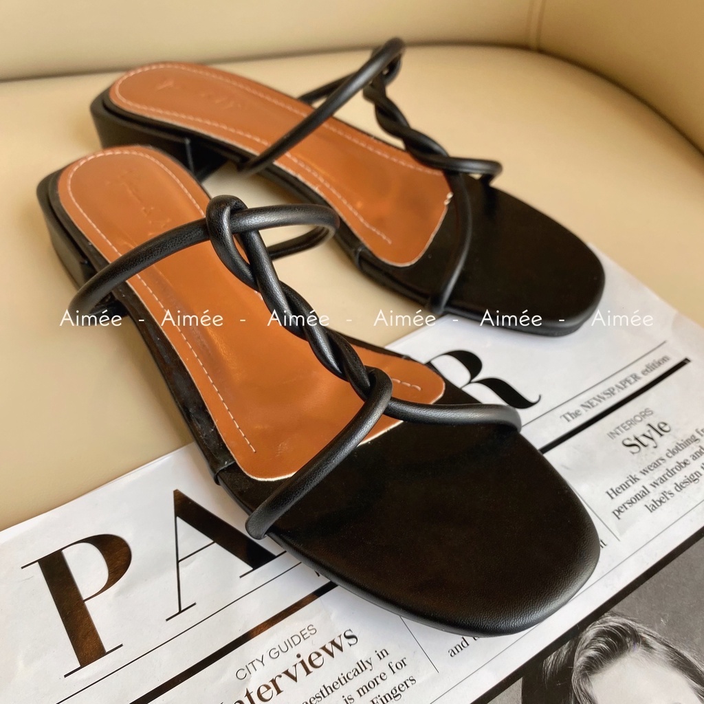 Dép Dây Nữ Xoắn Ốc Dọc Quai Ngang Đế Cao 2 Phân Chất Da Xịn Có Lớp Đệm Êm Ái