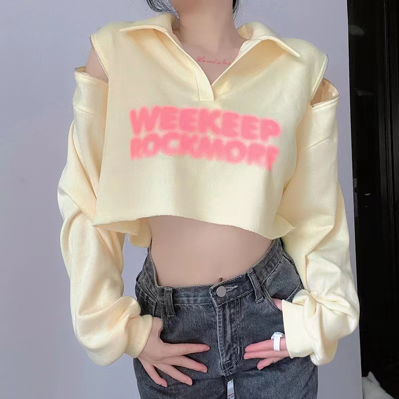 ZHELIHANGFEI Áo Thun POLO Tay Dài Eo Cao Phong Cách Mỹ Quyến Rũ