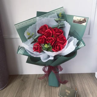 [Hannie Flower] Bó hoa hồng sáp 10b giấy xanh