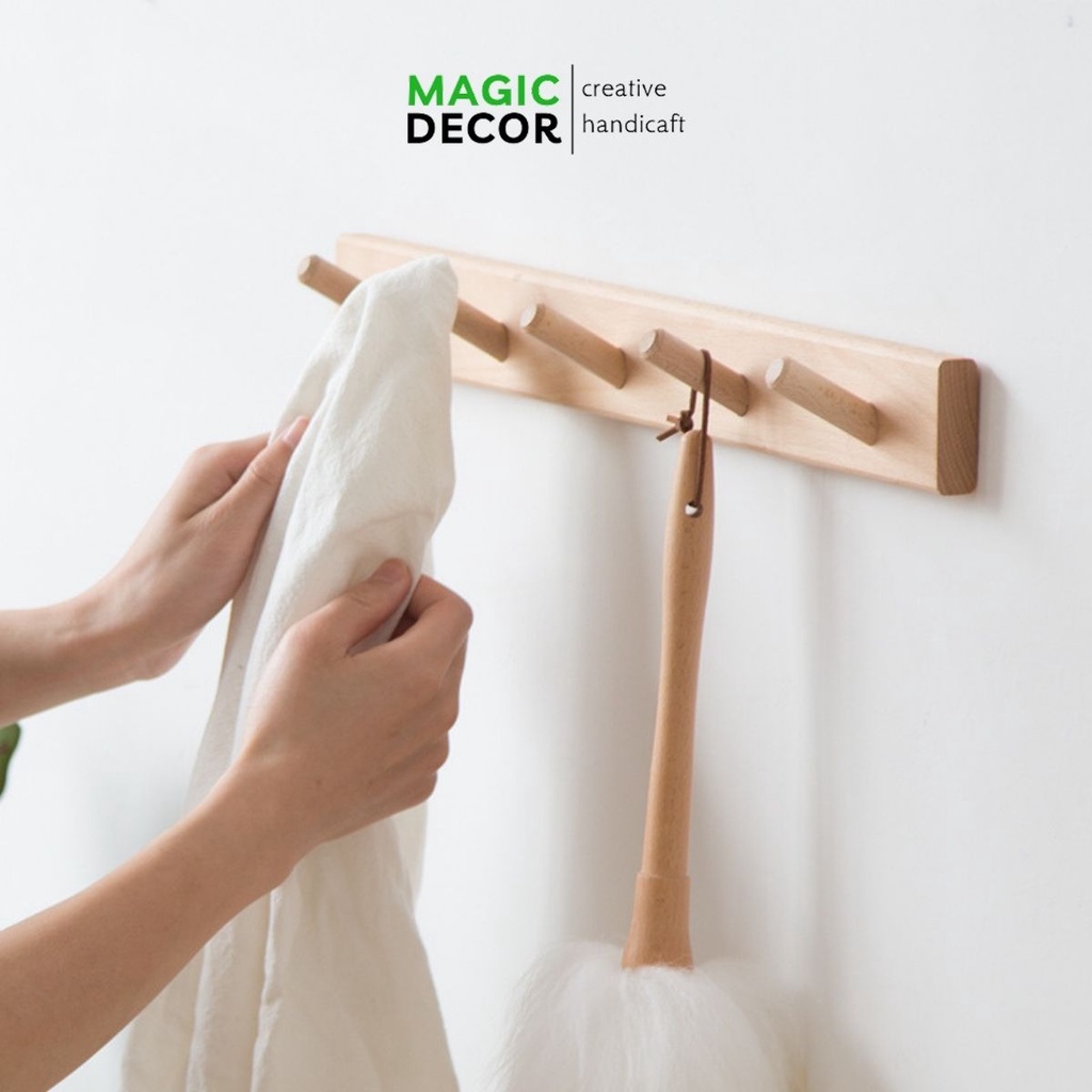 Móc treo quần áo gỗ gắn tường, móc treo đồ decor trang trí chịu lực cực tốt - Magichomedecor