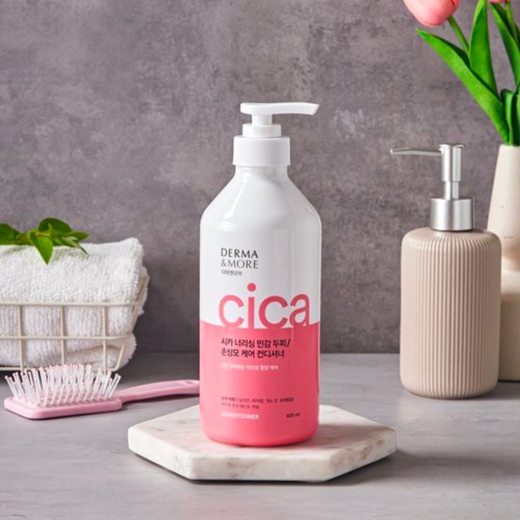 Bộ dầu gội và dầu xả phục hồi tóc hư tổn Derma & More CICA giảm gãy rụng, dưỡng tóc bóng khỏe cho da đầu nhạy cảm 600ml