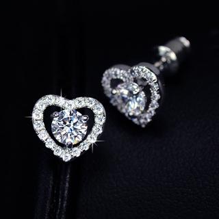 Bông Tai Mạ Bạch Kim Hình Trái Tim Đính Đá Zircon Lấp Lánh Thời Trang 2020 Mới