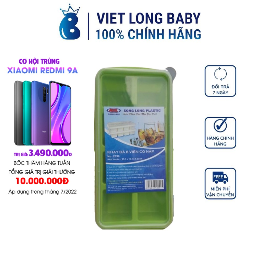 Khay Làm Đá , Trữ Đồ Ăn Song Long 100% Nhựa Nguyên Sinh An Toàn, 8 Ngăn Đựng