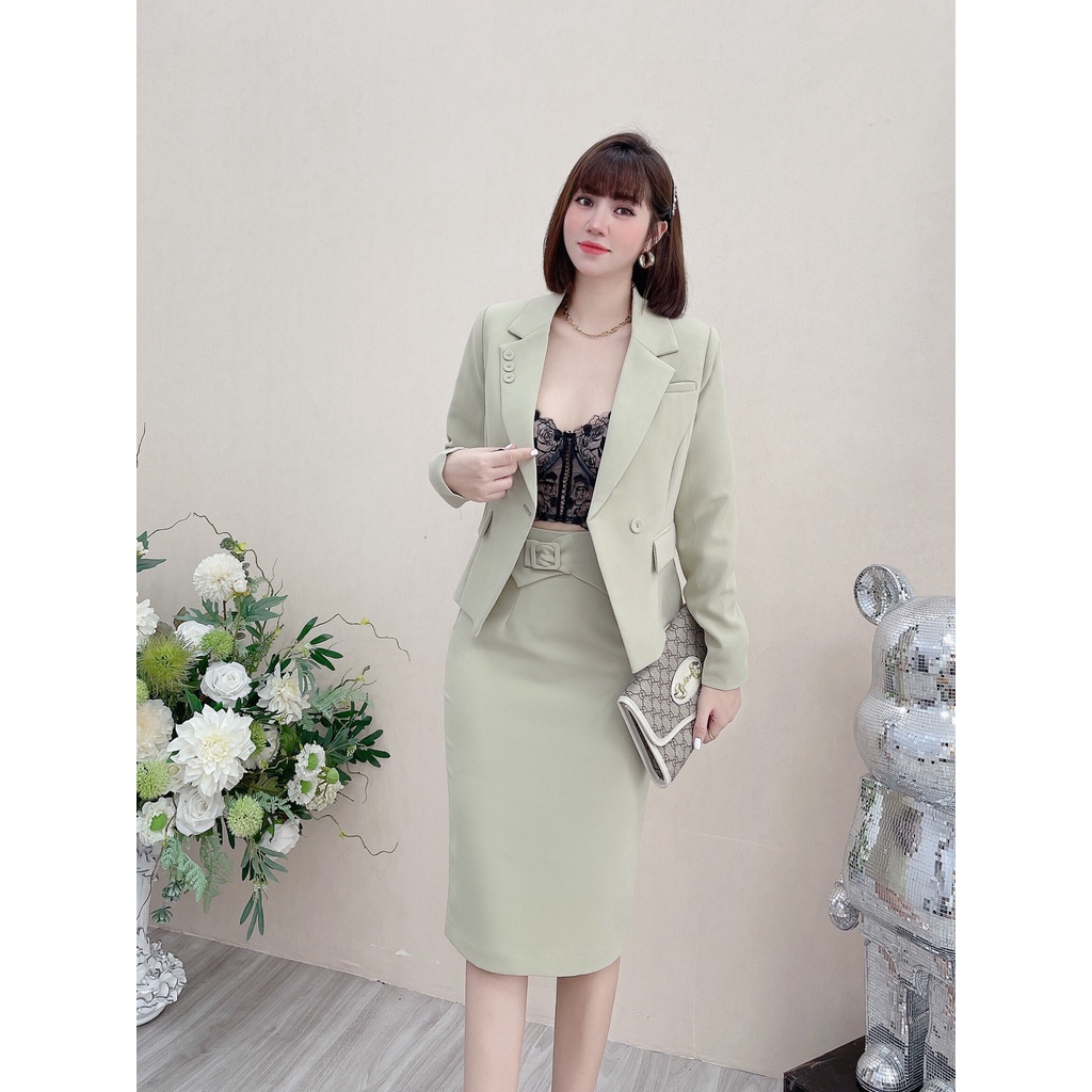 Set vest nữ công sở áo vest tay dài chân váy bút chì thời trang thiết kế cao cấp Q017