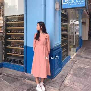 Váy trơn vintage buộc nơ lưng