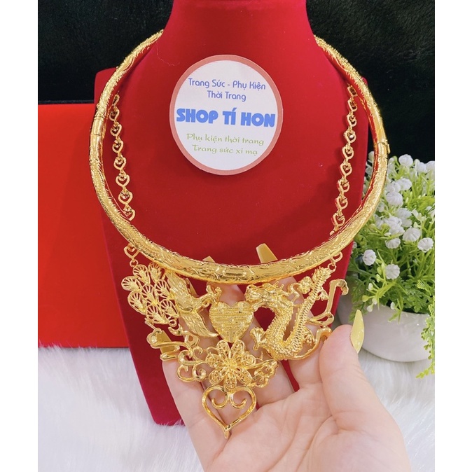 Set 1 kiềng cổ cưới chạm rồng phụng 1 dây chuyền cưới chạm rồng phụng chữ hỷ trái tim mạ vàng 24 cao cấp mẫu mới về