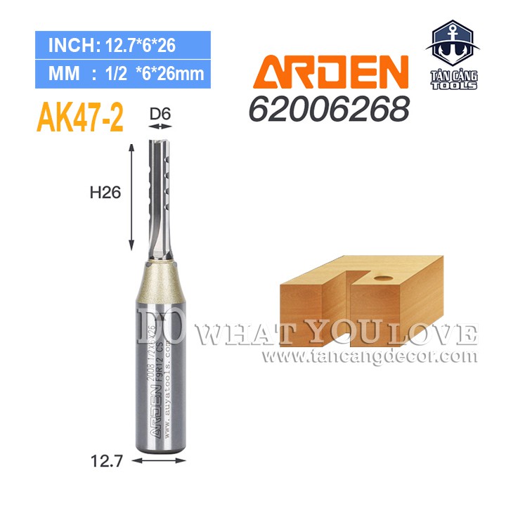 Mũi Router CNC AK47-2 Arden 6 x 26 mm Cốt 12.7 mm
