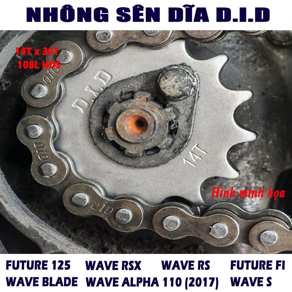 Nhông sên dĩa Wave RS Wave Blade Wave S Future Neo Future FI Wave Alpha 2006-2020  - Sên đen 10ly DID - Thái Lan