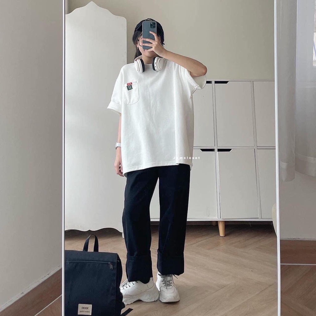 Quần Kaki Ống Rộng Basic Đen Trắng Form Rộng Unisex Nam Nữ Kiểu Dáng Hàn Quốc  Ulzzang Đi Học Đi Chơi
