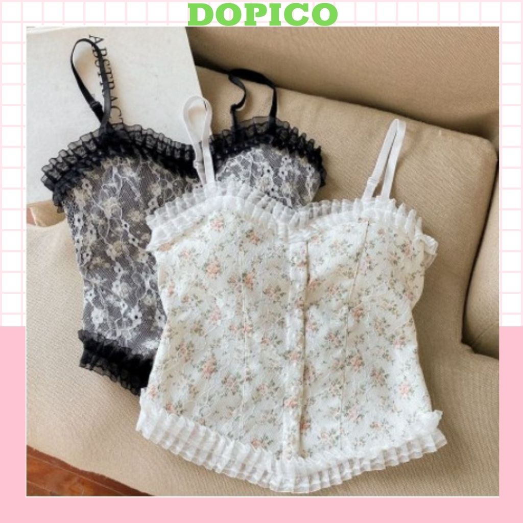 Áo bra nữ ren hoa 2 dây đính khuy gợi cảm đệm mút mỏng phong cách crotop đẹp và quyến rũ DOPICO B3025