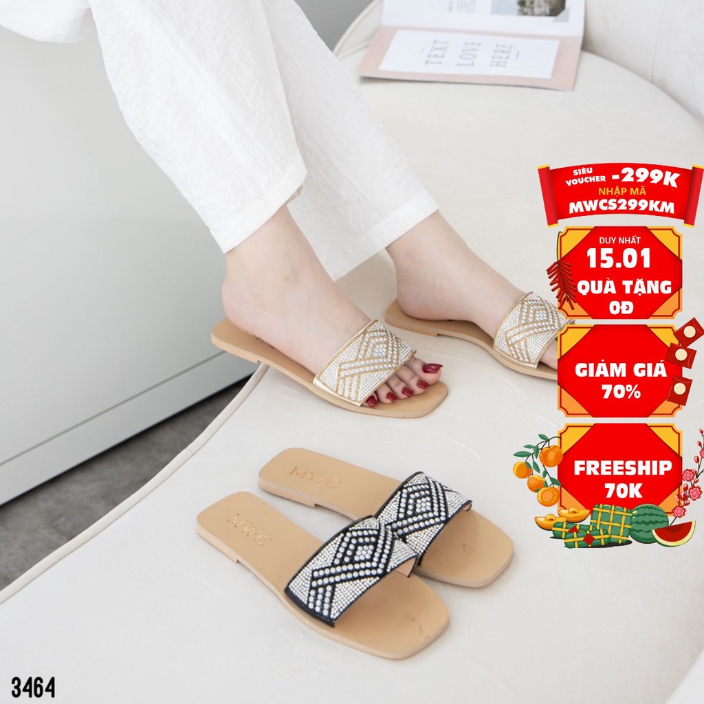 DÉP NỮ THỜI TRANG MWC - DÉP NỮ ĐẾ BỆT - DÉP LÊ NỮ- DÉP NỮ QUAI NGANG ĐÍNH ĐÁ LẤP LÁNH NỔI BẬT NUDE- 3464