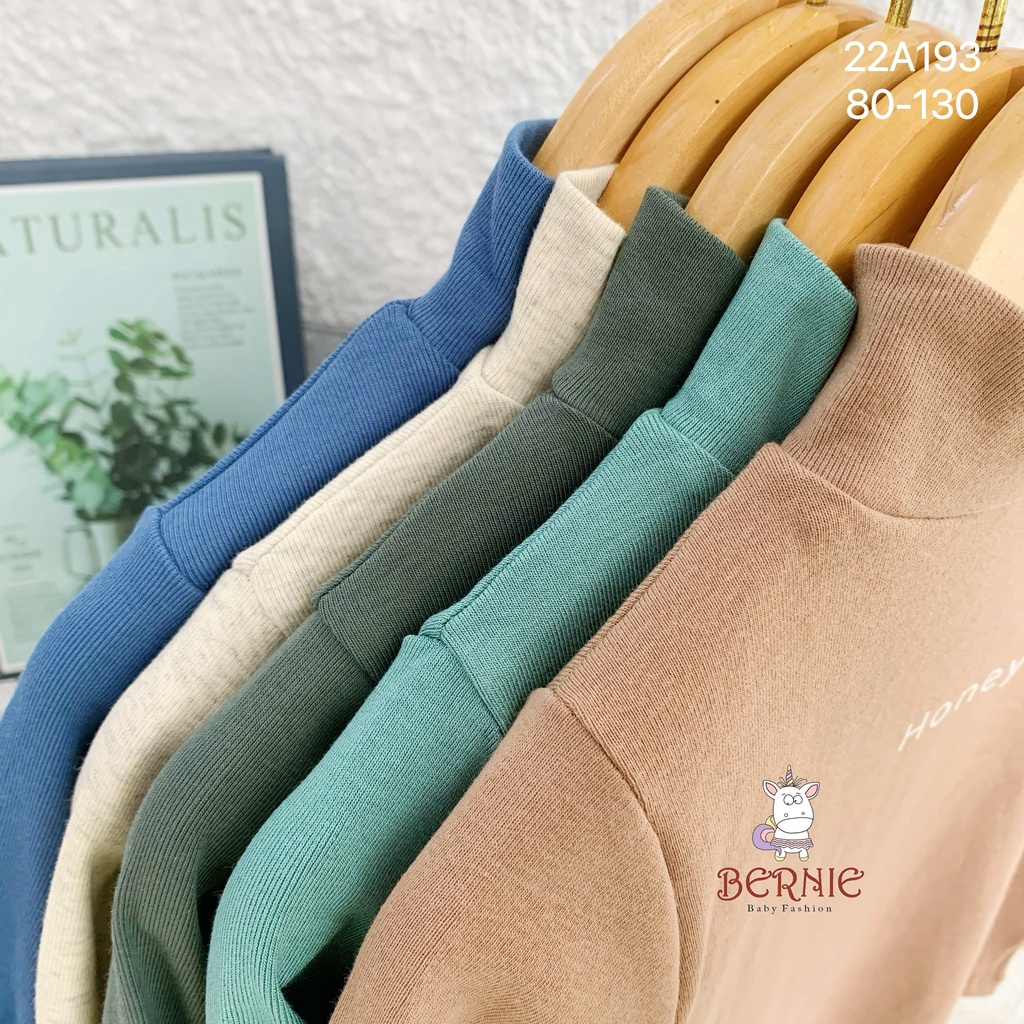 Áo cổ lọ tay dài unisex cho bé, áo cổ 3p cao cổ giữ ấm trơn màu basic dễ mặc Bernie (bảng bé trai)