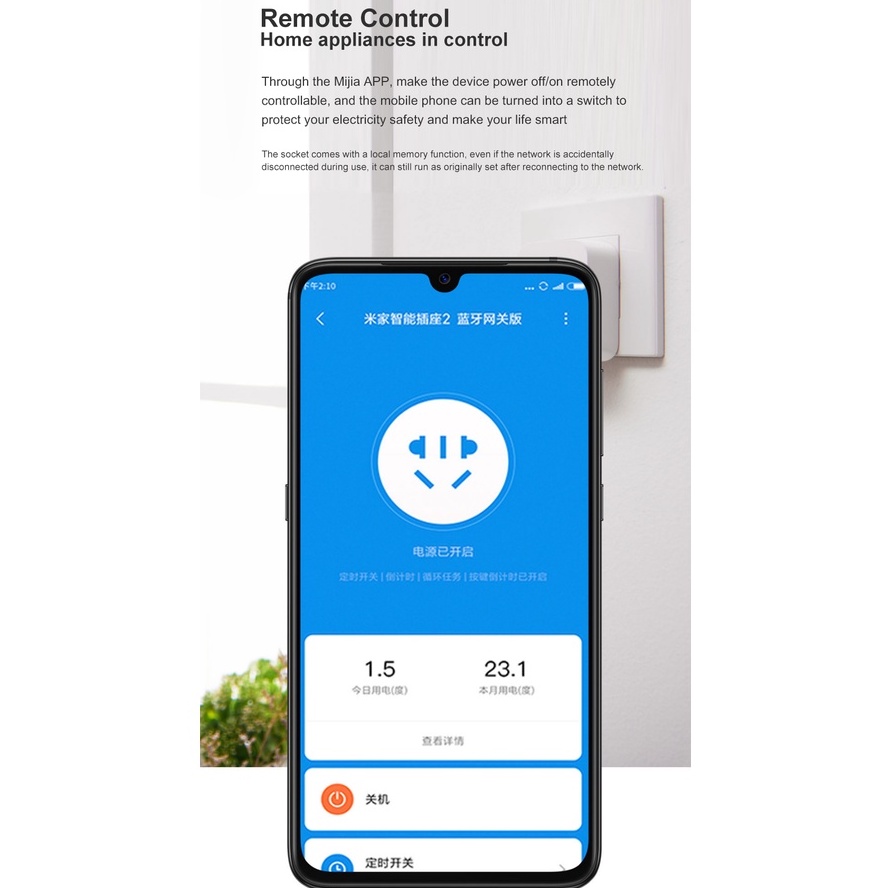 Ổ cắm điện thông minh Xiaomi Mijia Gen 2- Kết nối Wifi- Điều khiển qua App Mihome