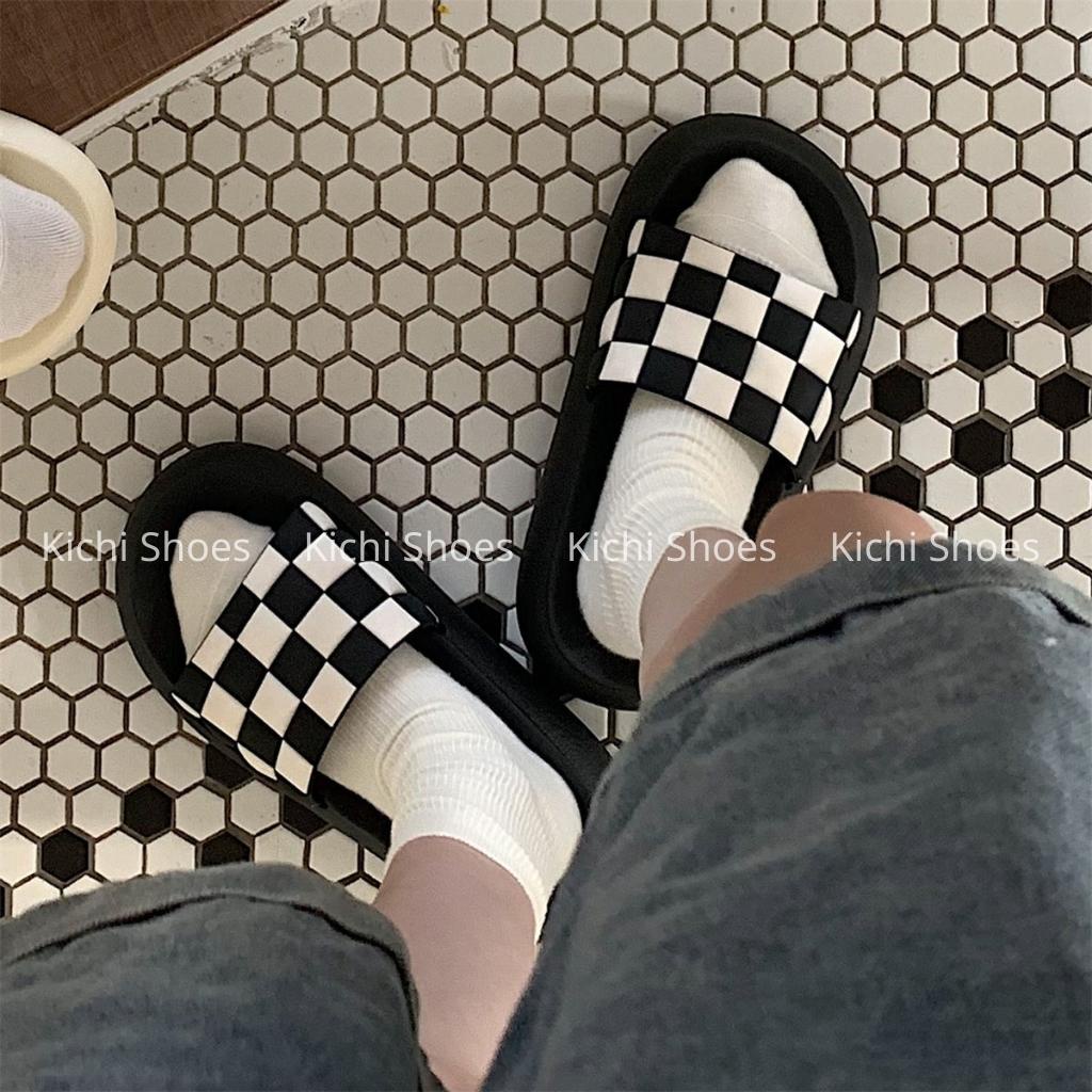 Dép bánh mì kẻ caro hàng CHÍNH HÃNG XIXITIAO đế mềm siêu êm chân phong cách ulzzang unisex quai ngang
